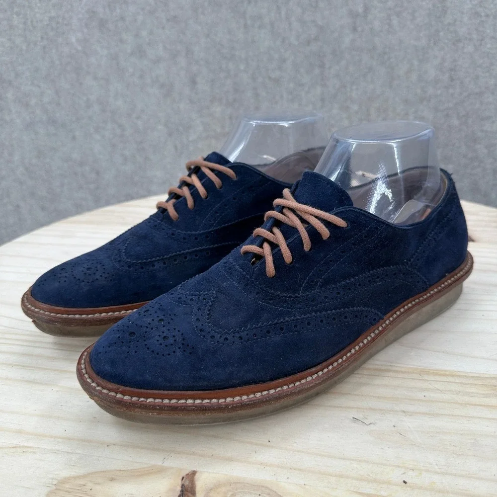 Tod's Wingtip Oxfords Men 39.5 Blue Suede Lace Up Brogue Italian Luxury Shoes